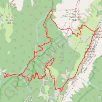 Itinéraire Le Dôme de Bellefont depuis le Pas de Rocheplane, distance, dénivelé, altitude, carte, profil, trace GPS