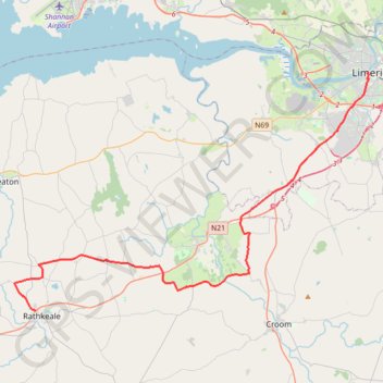 Itinéraire 28: Limerick – Rathkeale (Developed with signs), distance, dénivelé, altitude, carte, profil, trace GPS