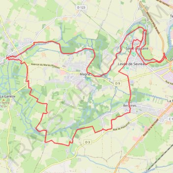Itinéraire Coulon Marais poitevin 33kms, distance, dénivelé, altitude, carte, profil, trace GPS