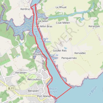 Itinéraire Kerdruc-Port_Manech-Rosbraz_PADDLE, distance, dénivelé, altitude, carte, profil, trace GPS