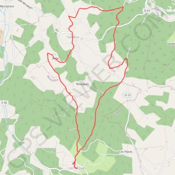 Itinéraire Les Arques - Gindou, distance, dénivelé, altitude, carte, profil, trace GPS