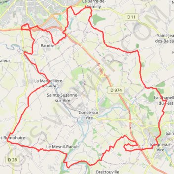 Itinéraire Au sud de Saint-Lô, distance, dénivelé, altitude, carte, profil, trace GPS