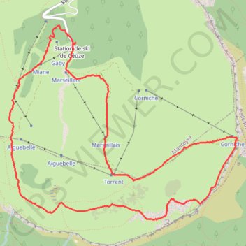 Itinéraire Raquettes Ceüse par Crête et le marais du raus retour par sommet des marseillais, distance, dénivelé, altitude, carte, profil, trace GPS