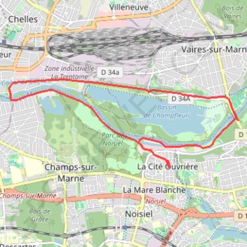 Itinéraire Bord de Marne -Noisiel - Champs - Vaires - Noisiel, distance, dénivelé, altitude, carte, profil, trace GPS