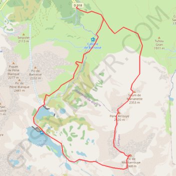 Itinéraire Soum de Marianette, Pene Arrouy, pic de Montarrouye depuis le lacet du Garet, distance, dénivelé, altitude, carte, profil, trace GPS