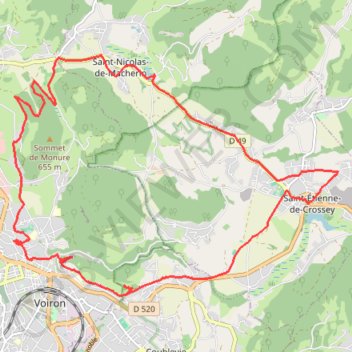 Itinéraire Boucle VTT depuis Voiron, distance, dénivelé, altitude, carte, profil, trace GPS