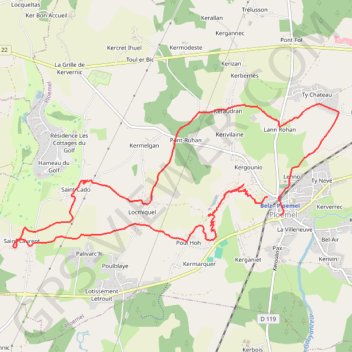 Itinéraire Ploemel (56) - Circuit des Villages, distance, dénivelé, altitude, carte, profil, trace GPS