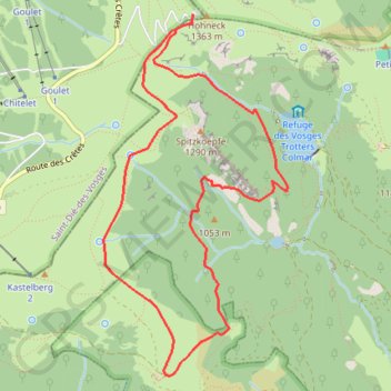 Itinéraire Du Hohneck au Kastelberg par les Spietzkoepfe et le Sentier des Névées, distance, dénivelé, altitude, carte, profil, trace GPS