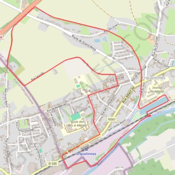 Itinéraire Erquelinnes, distance, dénivelé, altitude, carte, profil, trace GPS