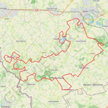 Itinéraire gravelride Heuvelland 2023 60km, distance, dénivelé, altitude, carte, profil, trace GPS