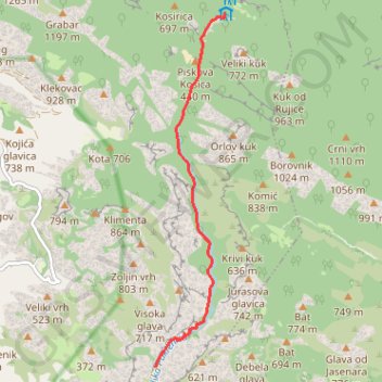 Itinéraire PAKLENICA (500m), distance, dénivelé, altitude, carte, profil, trace GPS