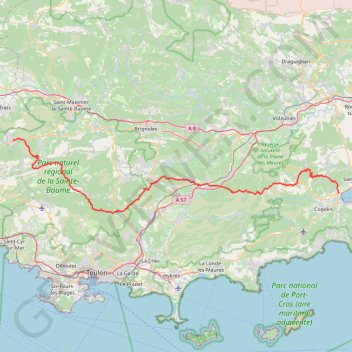 Itinéraire De la Sainte-Baume à la Méditerranée, distance, dénivelé, altitude, carte, profil, trace GPS