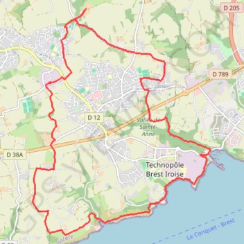 Itinéraire Plouzané - Plage de Sainte-Anne - Coadenez, distance, dénivelé, altitude, carte, profil, trace GPS