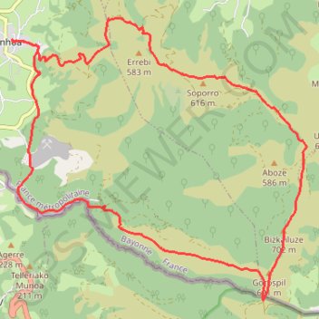 Itinéraire Gorospil, distance, dénivelé, altitude, carte, profil, trace GPS