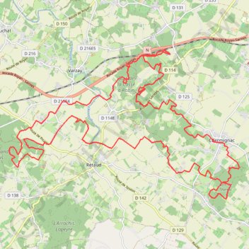 Itinéraire VTT Chermignac 17(au sud de Sainte), distance, dénivelé, altitude, carte, profil, trace GPS