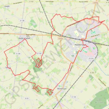 Itinéraire Campagne autour d'Hazebrouck, distance, dénivelé, altitude, carte, profil, trace GPS