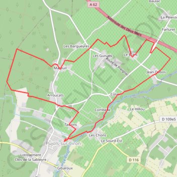 Itinéraire Pujols sur Ciron, distance, dénivelé, altitude, carte, profil, trace GPS