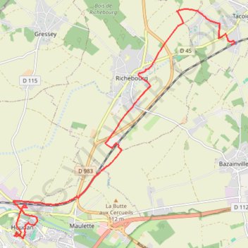 Itinéraire Du côté de Houdan, distance, dénivelé, altitude, carte, profil, trace GPS