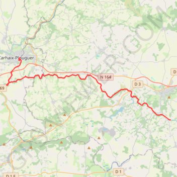 Itinéraire Carhaix-Plouguer / Rostrenen, distance, dénivelé, altitude, carte, profil, trace GPS