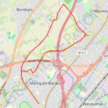 Itinéraire Semi-Marathon Marcq (2 boucles), distance, dénivelé, altitude, carte, profil, trace GPS