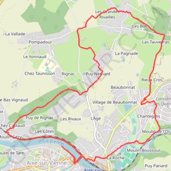 Itinéraire Aixe sur vienne, distance, dénivelé, altitude, carte, profil, trace GPS