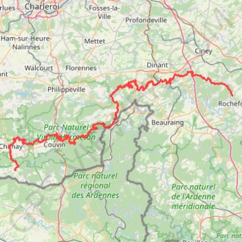 Itinéraire SAT_Tronçon-Chimay-Rochefort_2022-06-24, distance, dénivelé, altitude, carte, profil, trace GPS