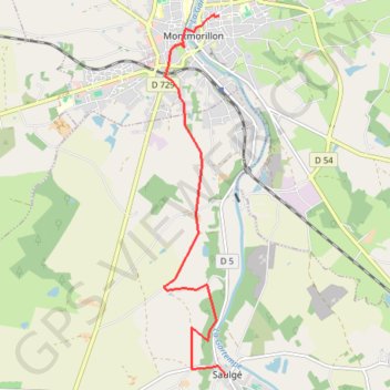 Itinéraire Gartempe, Montmorillon, distance, dénivelé, altitude, carte, profil, trace GPS
