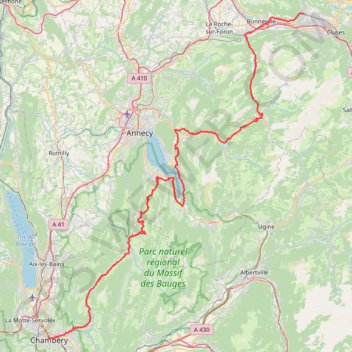 Itinéraire Chambery-Marignier par les Bauges, distance, dénivelé, altitude, carte, profil, trace GPS