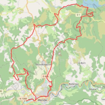 Itinéraire MENDE / CHARPAL - VTT N°6, distance, dénivelé, altitude, carte, profil, trace GPS