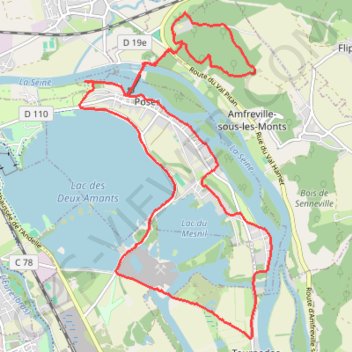 Itinéraire Les 2 Amants - Autour du lac de Poses, distance, dénivelé, altitude, carte, profil, trace GPS