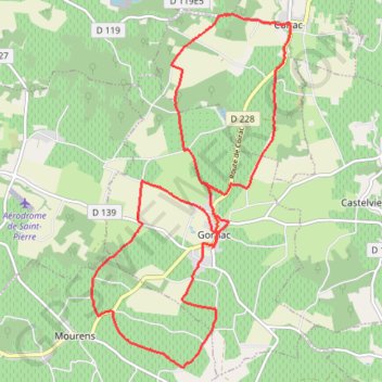Itinéraire Gornac, distance, dénivelé, altitude, carte, profil, trace GPS