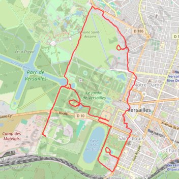 Itinéraire Versailles (78 - Yvelines), distance, dénivelé, altitude, carte, profil, trace GPS