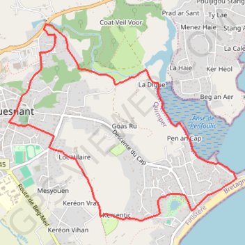Itinéraire La Digue - Cap Coz - Kersentic, distance, dénivelé, altitude, carte, profil, trace GPS