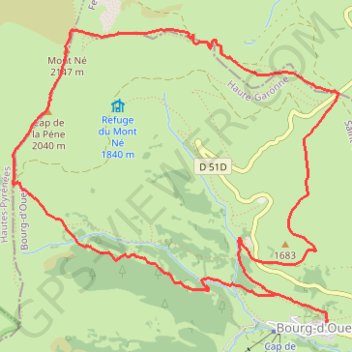 Itinéraire Mont Né par le port de Balès, distance, dénivelé, altitude, carte, profil, trace GPS