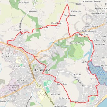 Itinéraire Fouesnant, distance, dénivelé, altitude, carte, profil, trace GPS