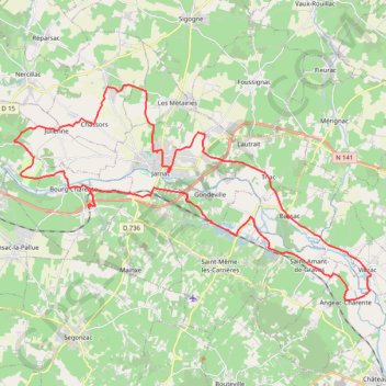 Itinéraire Jarnac 50km open runner, distance, dénivelé, altitude, carte, profil, trace GPS