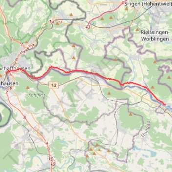 Itinéraire 1: Stein am Rhein – Neuhausen am Rheinfall (Certified), distance, dénivelé, altitude, carte, profil, trace GPS