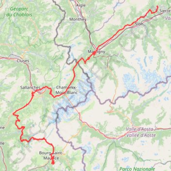 Itinéraire Track-E7. Les arcs, distance, dénivelé, altitude, carte, profil, trace GPS