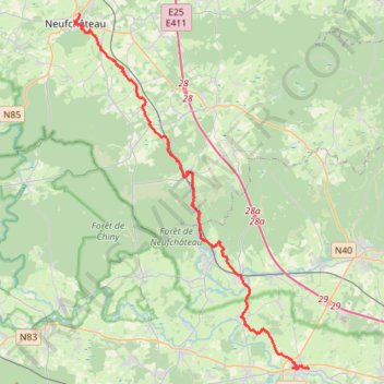 Itinéraire Neufchâteau - Etalle, distance, dénivelé, altitude, carte, profil, trace GPS