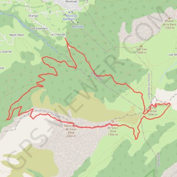 Itinéraire Roche Parnal et Montagne Sous-Dîne en traversée, distance, dénivelé, altitude, carte, profil, trace GPS