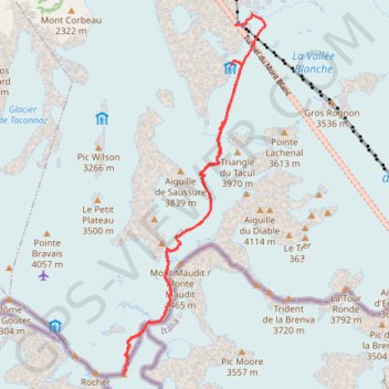 Itinéraire 2011-07-03 MONT BLANC PAR LES 3 MONTS, distance, dénivelé, altitude, carte, profil, trace GPS