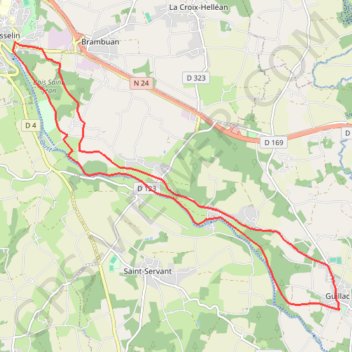 Itinéraire La vallée de l'Oust - circuit nord - Josselin, distance, dénivelé, altitude, carte, profil, trace GPS