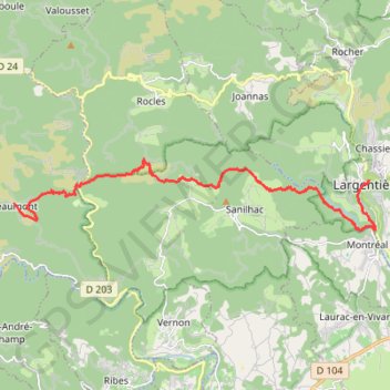 Itinéraire TN J1 Largentiere-Beaumont-20110315, distance, dénivelé, altitude, carte, profil, trace GPS
