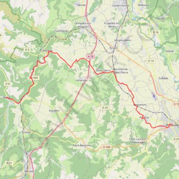 Itinéraire La Via Arverna (Brioude - Blesle), distance, dénivelé, altitude, carte, profil, trace GPS