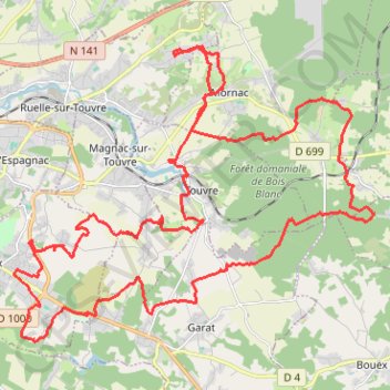 Itinéraire Mornac vers Coteau d'Epagnac 44 kms, distance, dénivelé, altitude, carte, profil, trace GPS