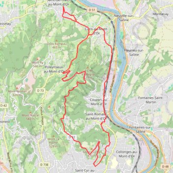 Itinéraire Croix_Vitaise_Mont_Cindre_24Km__D_450m, distance, dénivelé, altitude, carte, profil, trace GPS