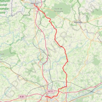 Itinéraire Voie 2ème DB : La Chapelle-St-Aubin - Mézières-sur-Ponthouin - Alençon, distance, dénivelé, altitude, carte, profil, trace GPS