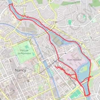Itinéraire Boucle à Nancy sur les bords de la Meurthe, distance, dénivelé, altitude, carte, profil, trace GPS