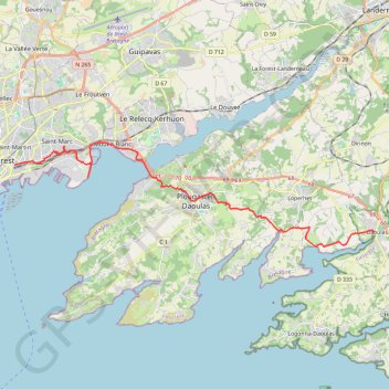 Itinéraire 37 de Brest à Daoulas, distance, dénivelé, altitude, carte, profil, trace GPS