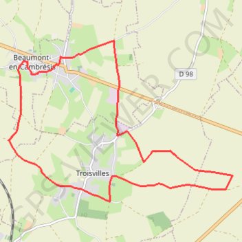 Itinéraire En partant de Beaumont-en-Cambresis, distance, dénivelé, altitude, carte, profil, trace GPS